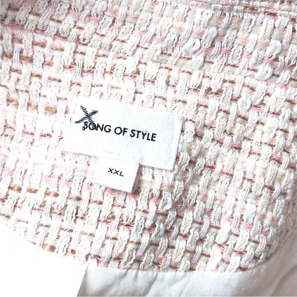 NWT REVOLVE X SONG OF STYLE Pastel Tweed Pearl Button Structured Crop Blazer XXL - Picture 8 of 9